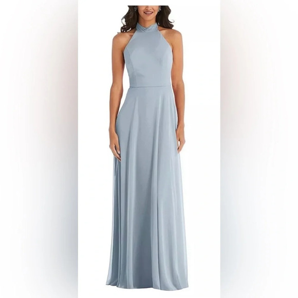 After Six High Neck Halter Backless Maxi Dress in Mist blue 1545 - Picture 1 of 12